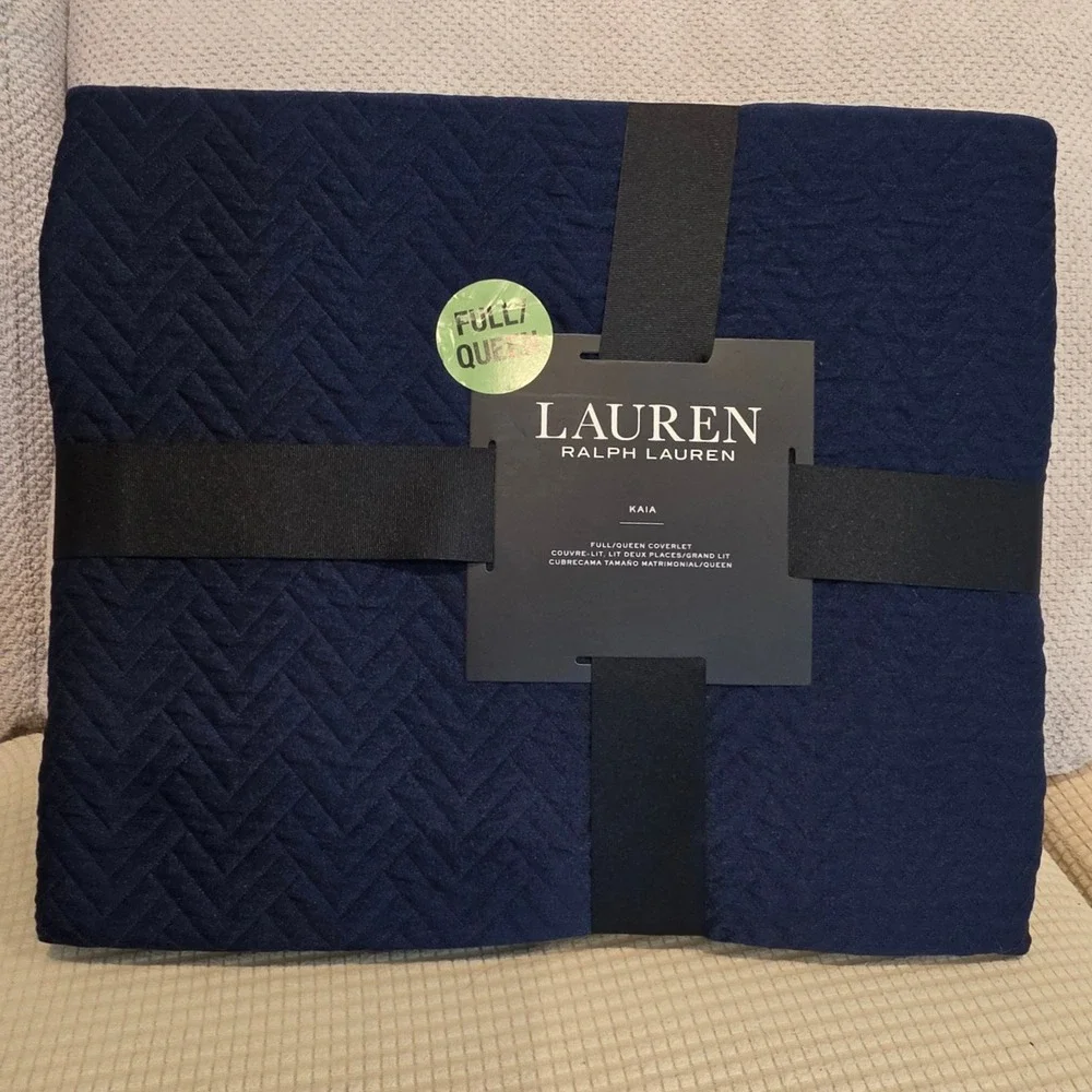 Lauren Ralph Lauren Kaia Coverlet Navy Blue Herringbone Quilted Full Queen